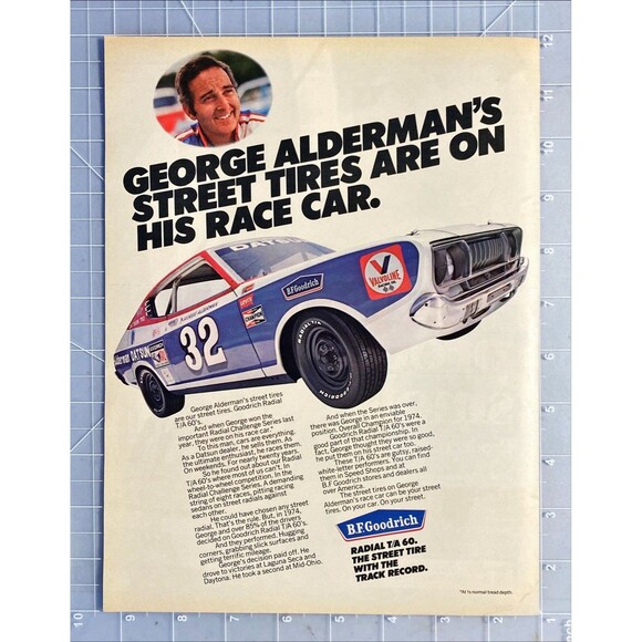 BF Goodrich Radial T/A 60 "George Alderman's Street Tires" Vintage Print Ad 1975 - Picture 2 of 3